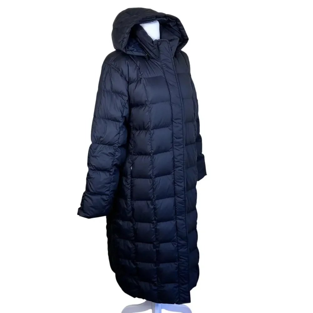 Land's End Sz M Quilted Down Full-length Jacket Black Puffer Winter Coat Hooded - Picture 6 of 16
